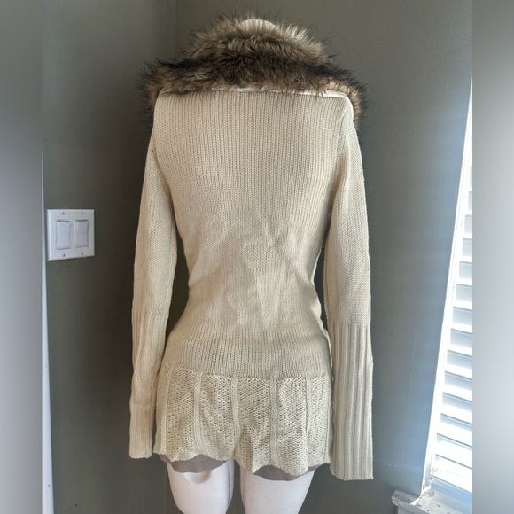 2K Fairy Grunge Faux Fur Chunky Knit Open Cardigan Women’s  Chocolate Beige XS - Picture 13 of 14